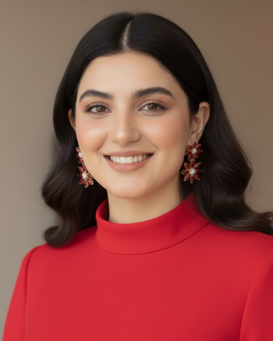 Scarlet Floral Crystal Stud EarRings