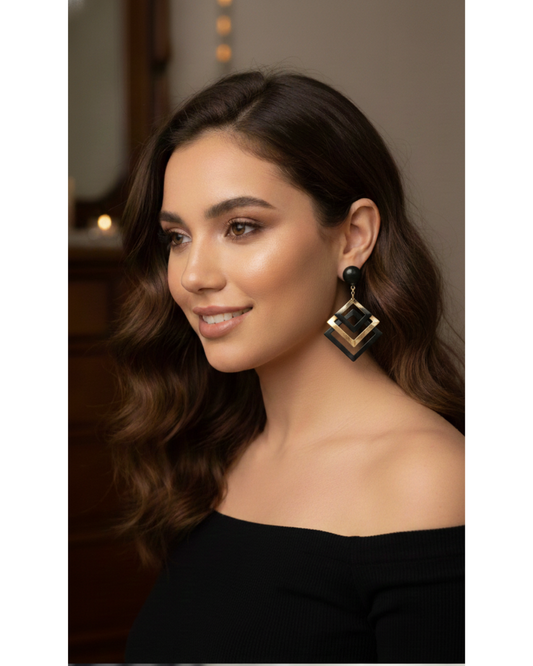 Black & Gold Geometric Drop EarRing